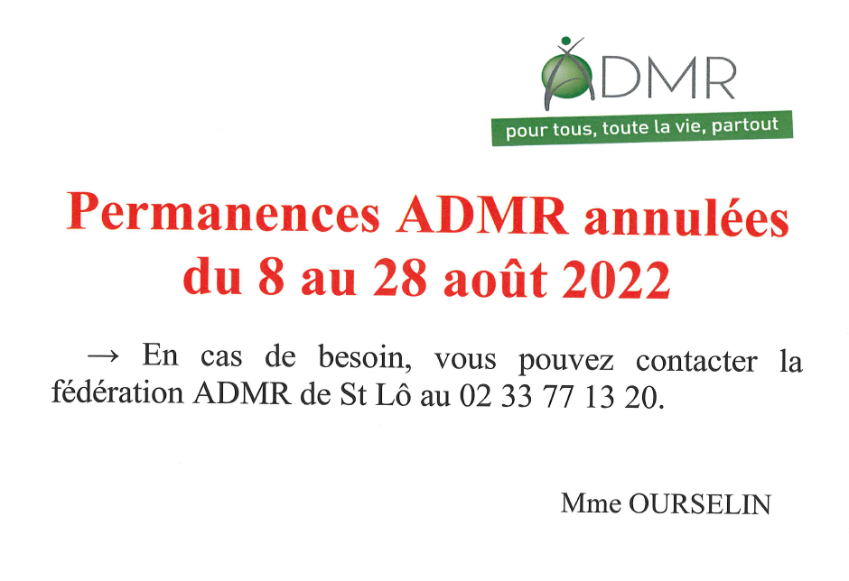 Permanences ADMR annulées du 8 au 28 août 2022