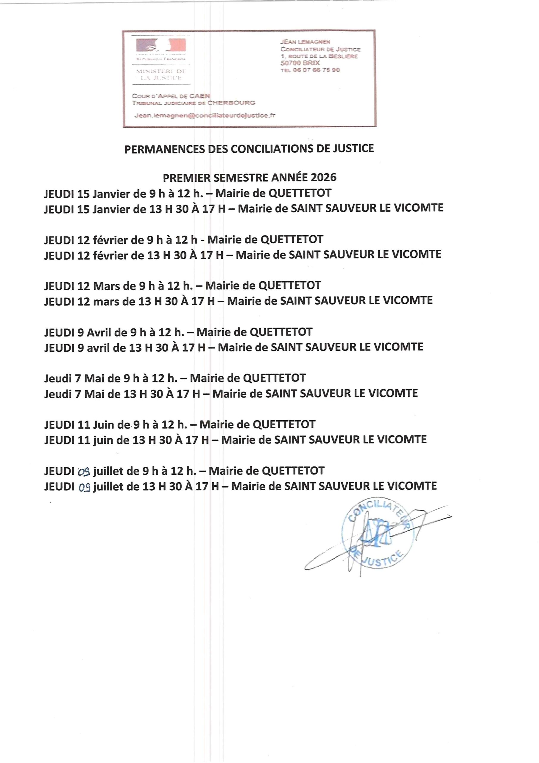 Permanences des conciliations de justice
