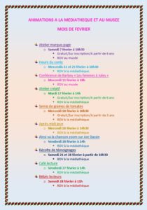 Animations médiathèque et musée 02 2026