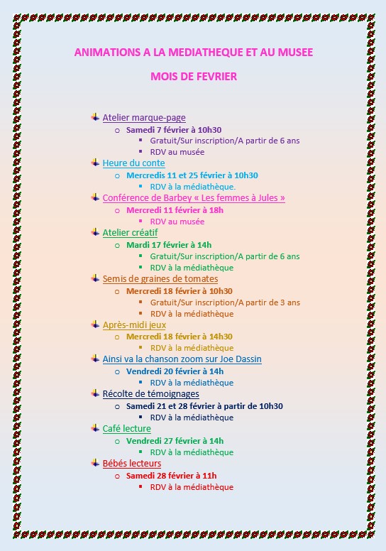 Animations médiathèque et musée 02 2026