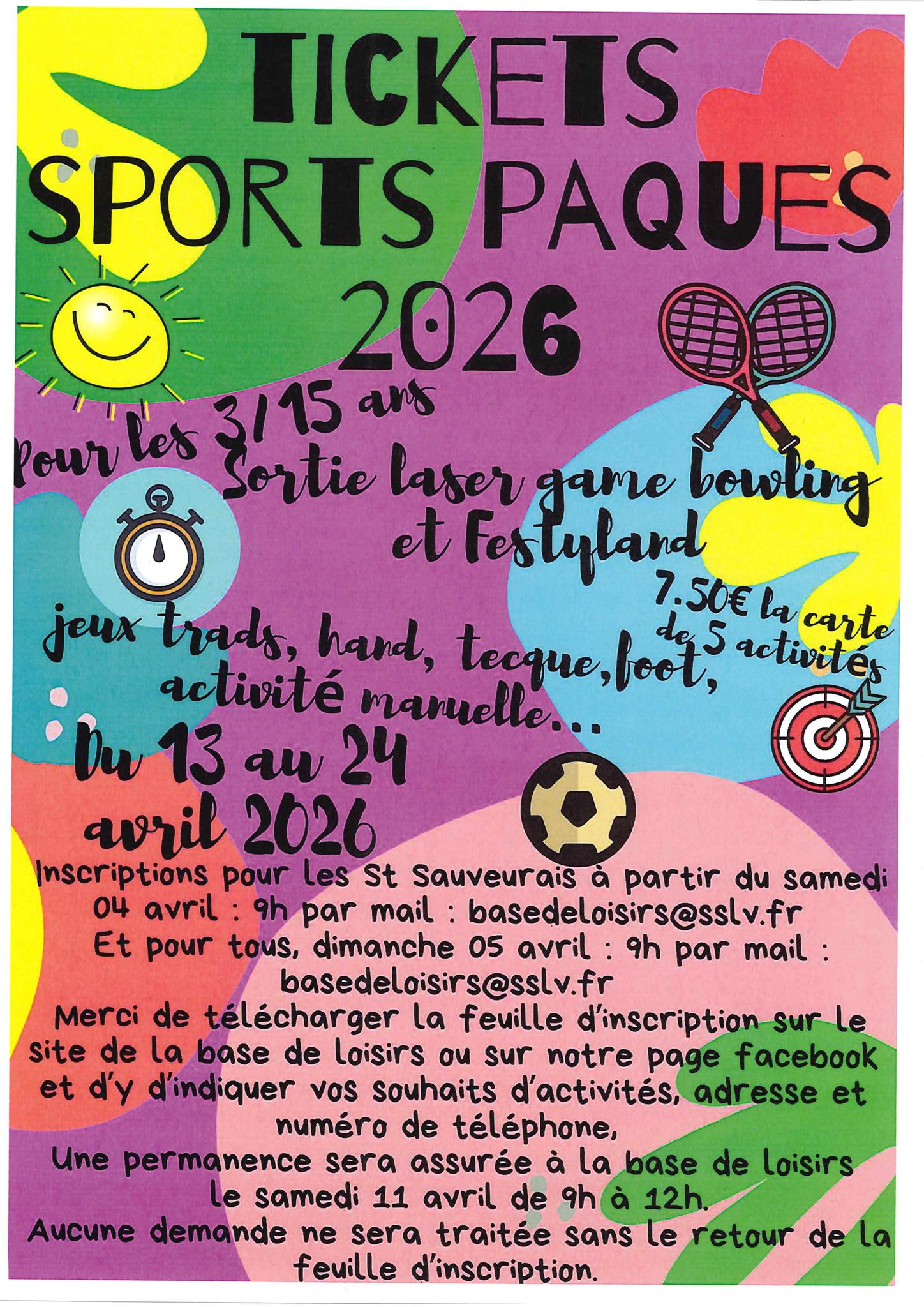 Tickets sports pâques 2026