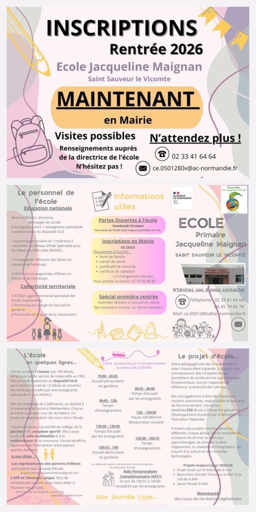 Inscriptions à l’école Jacqueline Maignan !