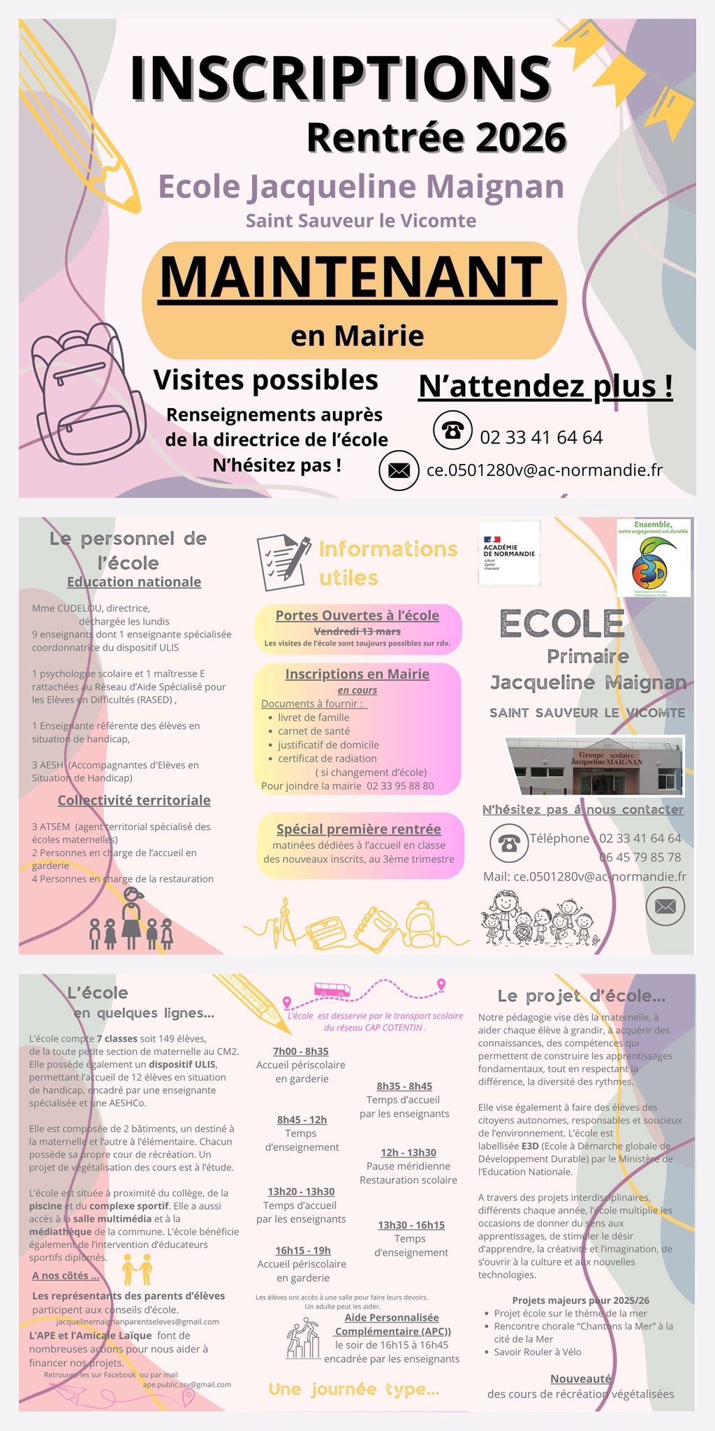 Inscriptions à l’école Jacqueline Maignan !