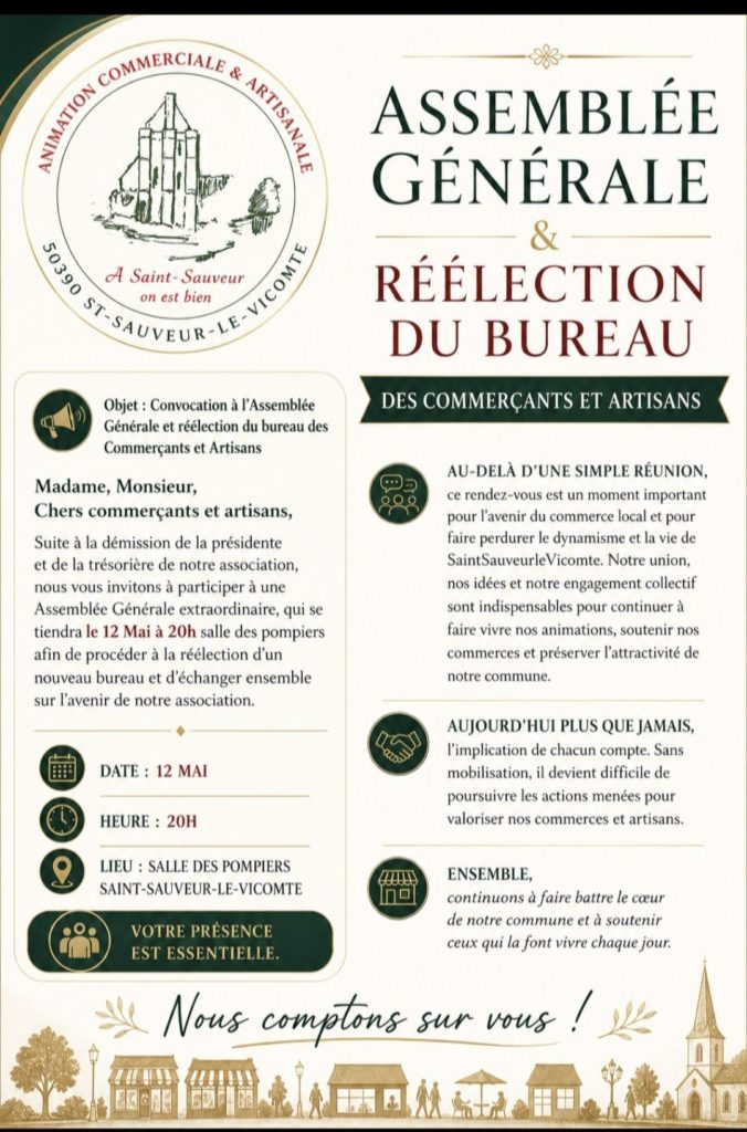 AG & Réélection du Bureau : Commerçants/Artisans