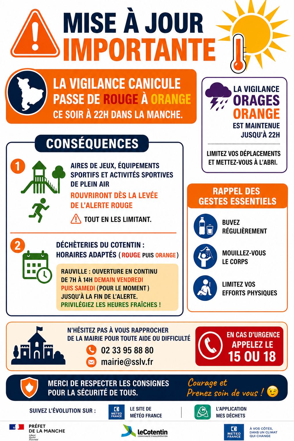 Vigilance canicule/orages: consignes actualisées