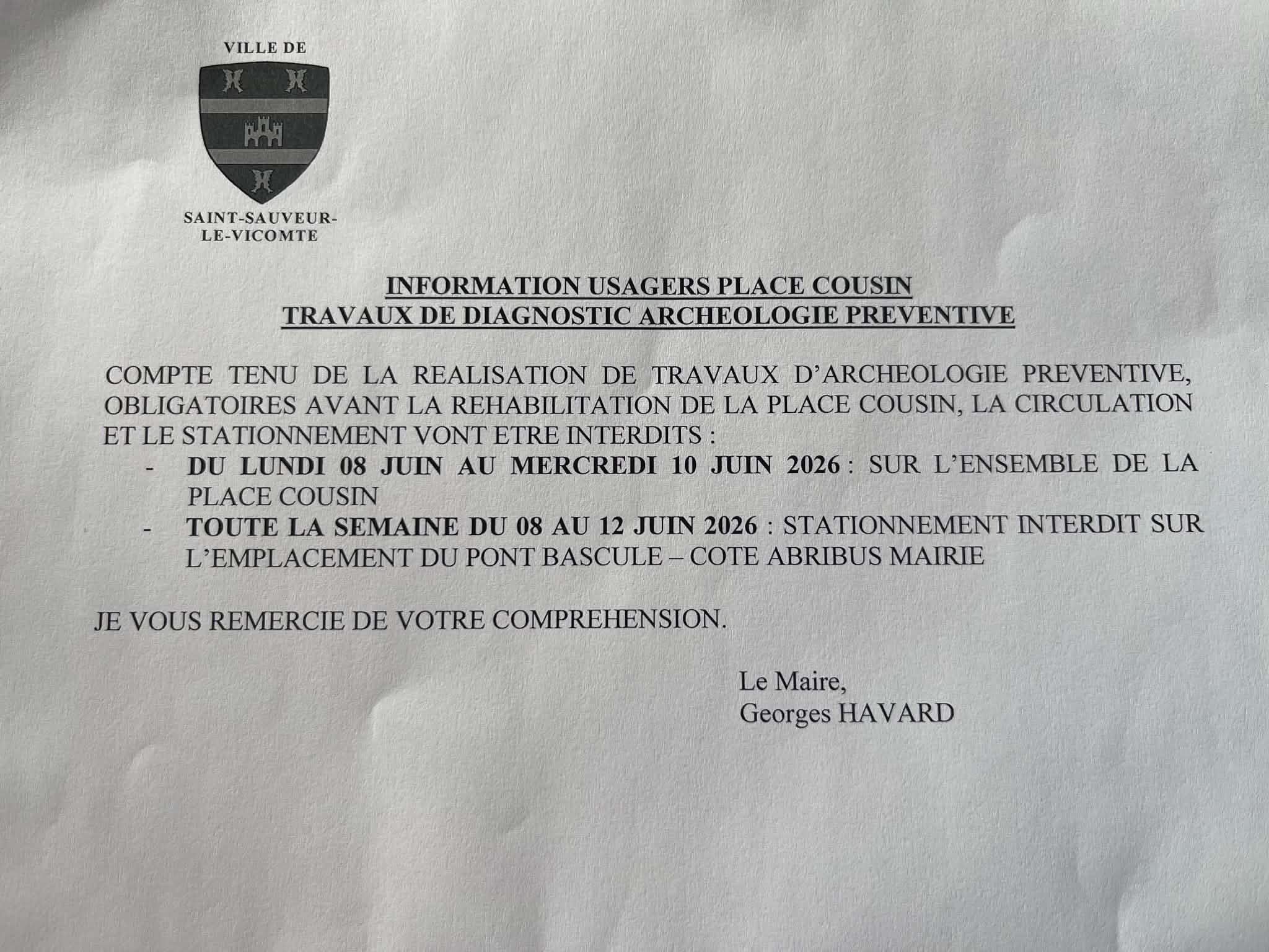 Travaux archéologiques Place Cousin : circulation