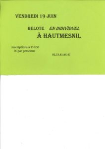 Tournoi de belote individuel à Hautmesnil !