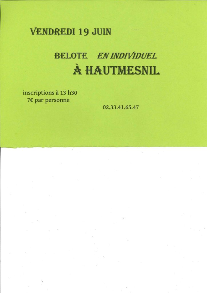 Tournoi de belote individuel à Hautmesnil !
