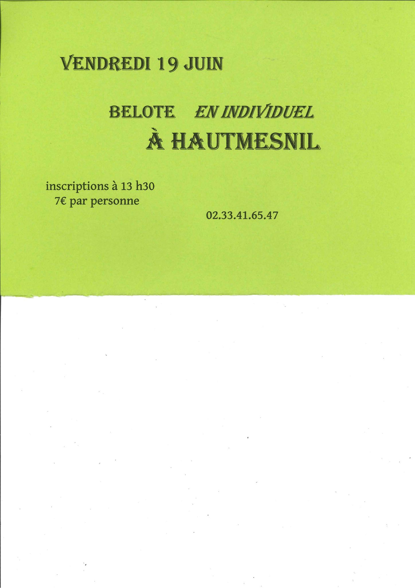 Tournoi de belote individuel à Hautmesnil !