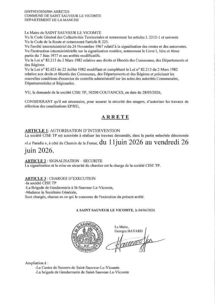 Travaux  » Le Paradis « réfection des canalisations