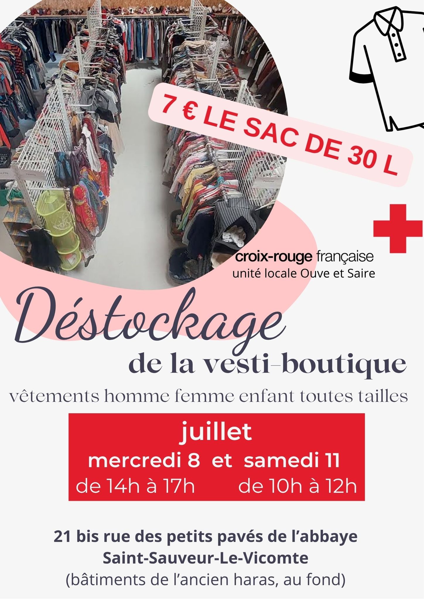 Grand déstockage à la vesti-boutique Croix-Rouge !