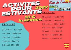 Activités estivales 2027 à la Base de Loisirs