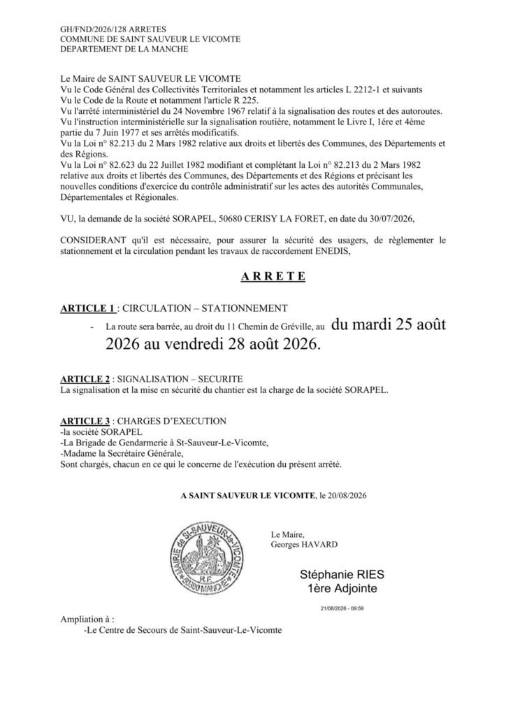 Fermeture temporaire du Chemin de Gréville