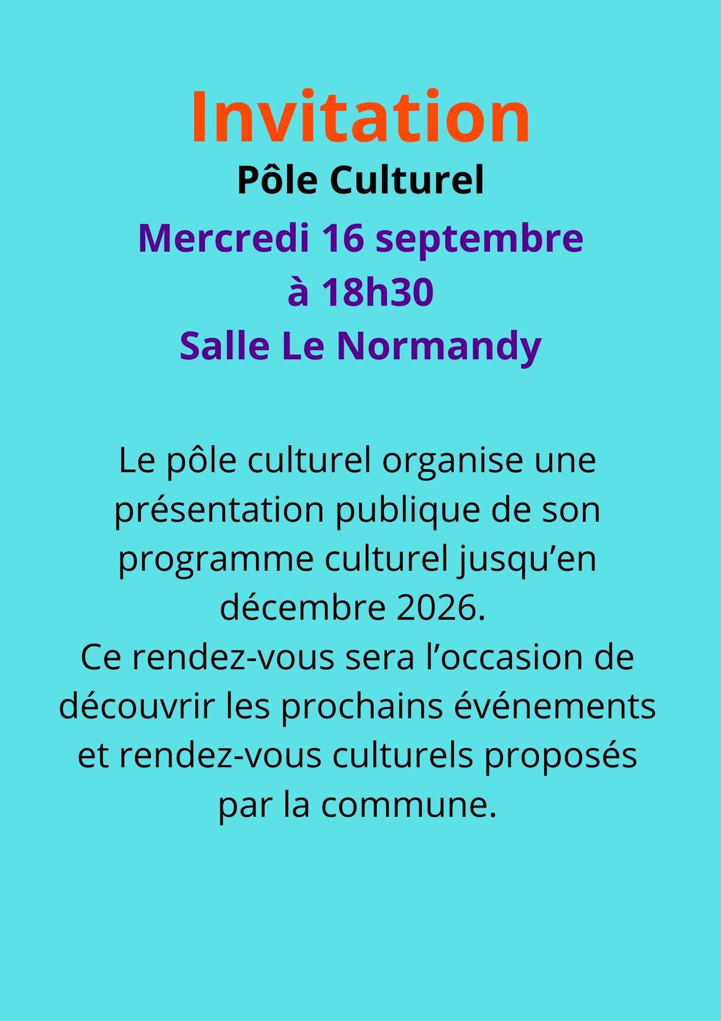 Présentation du programme culturel fin 2026