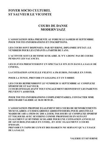 Reprise des cours de danse Modern&rsquo;Jazz + Renfo !